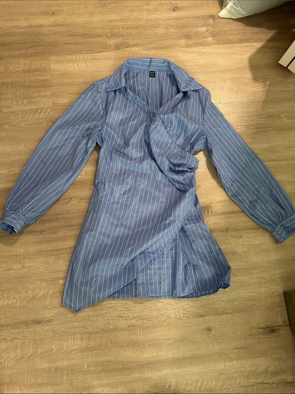 SHEIN Blue Pinstripe Mini Shirt Dress